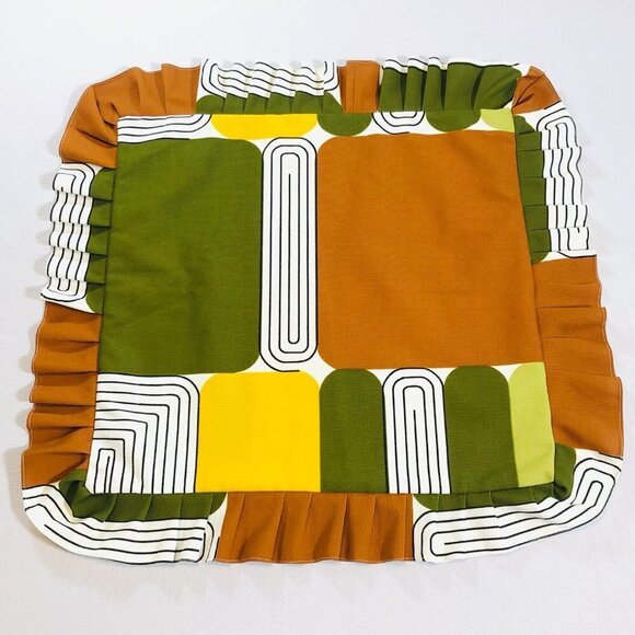 60s Mod Pillow Shams PAIR Square Pillow Slip Covers Stripes Colorful Motifs - Picture 2 of 9